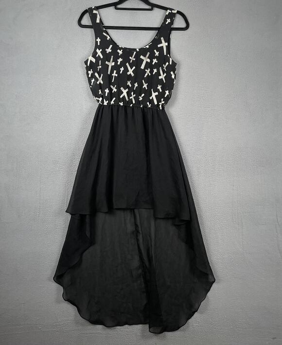 Royal Bones Dresses & Skirts - Royal Bones Dress Womens Small Black White Cross Print Asymmetrical Goth Punk